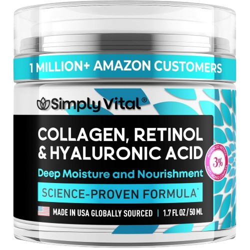 SimplyVital Collagen Retinol & Hyaluronic Acid Cream, Anti-Aging Face Moisturizer, 1.7 fl oz